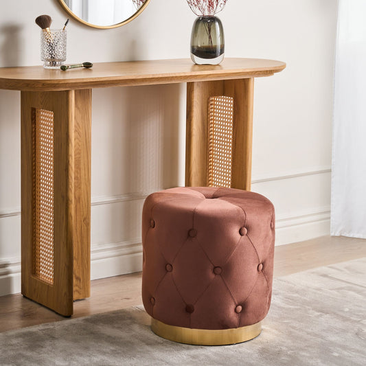Pouffe Brown Velvet With Gold Base 40 x 41cm Tufted