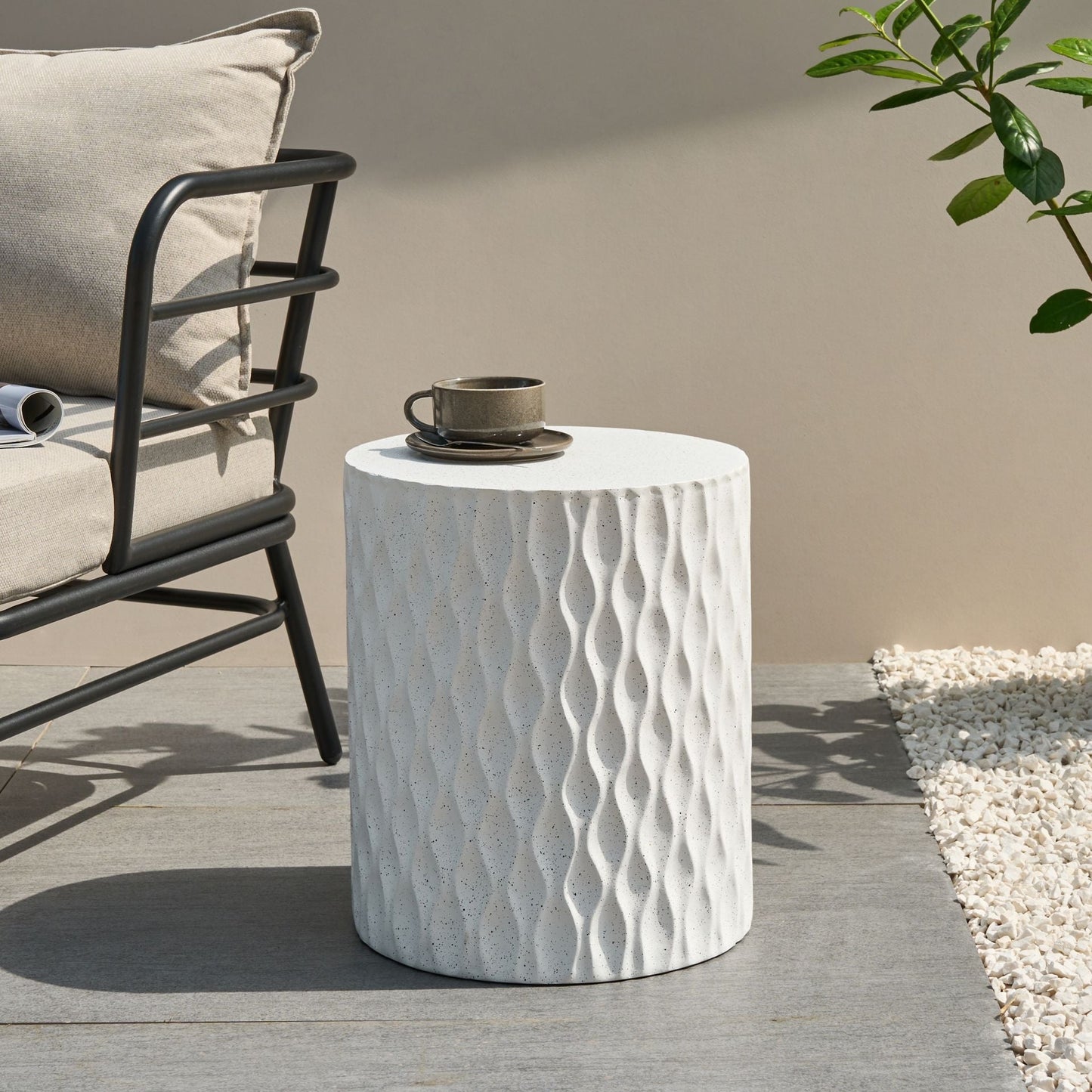 Accent Terrazzo Outdoor Round Side Table 37cm White
