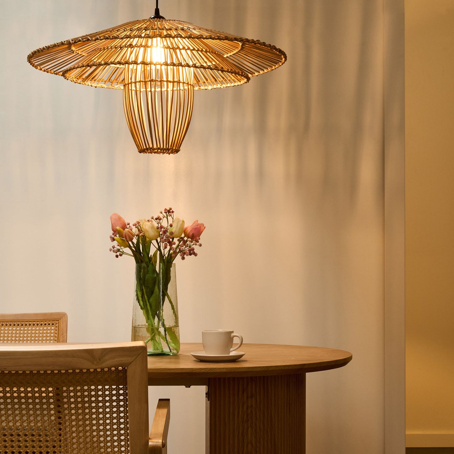 Natural Rattan Shade Pendant Lamp Iron Frame