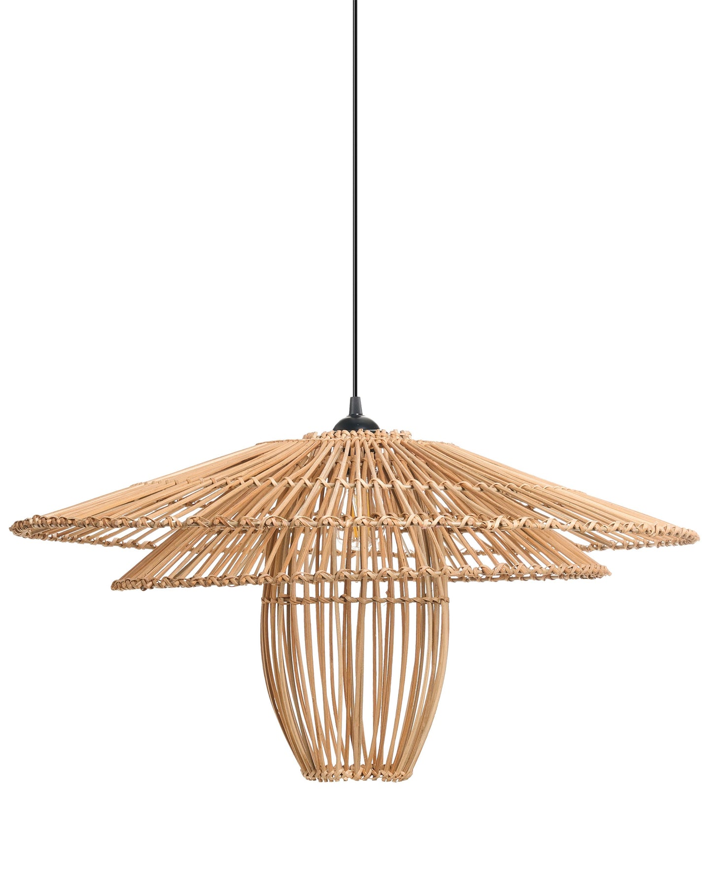 Natural Rattan Shade Pendant Lamp Iron Frame