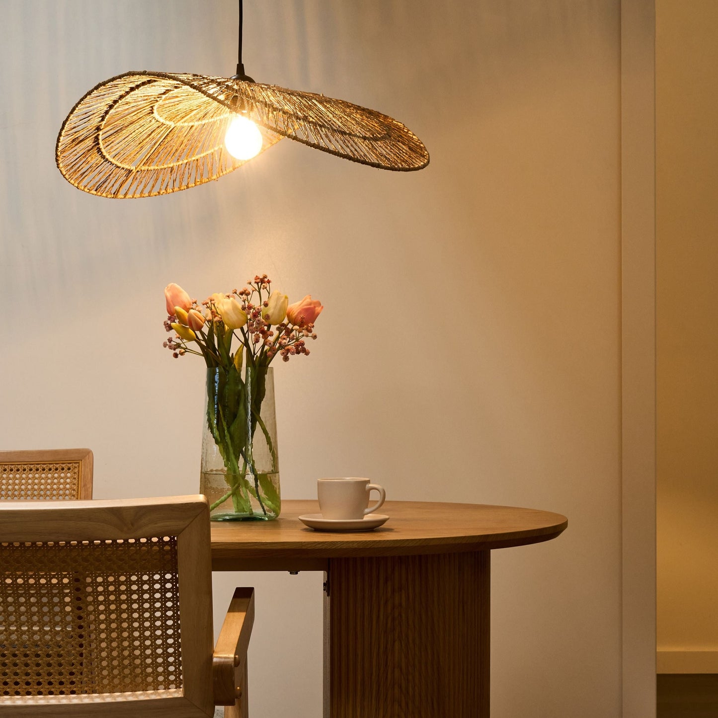 Pendant Lamp Natural Jute Woven Asymmetrical Open Bulb