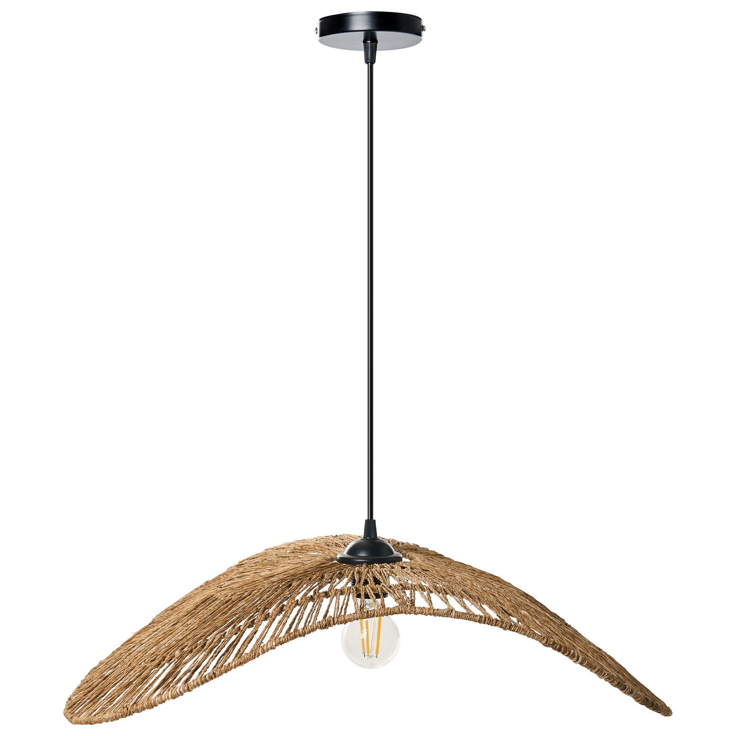 Pendant Lamp Natural Jute Woven Asymmetrical Open Bulb
