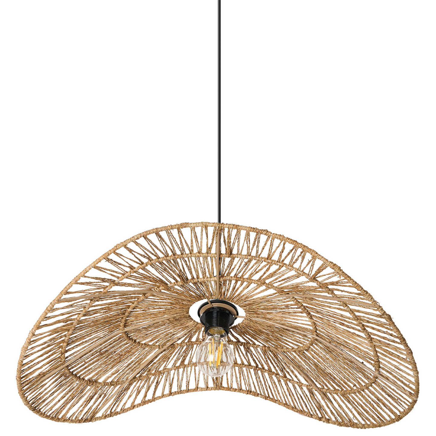 Pendant Lamp Natural Jute Woven Asymmetrical Open Bulb