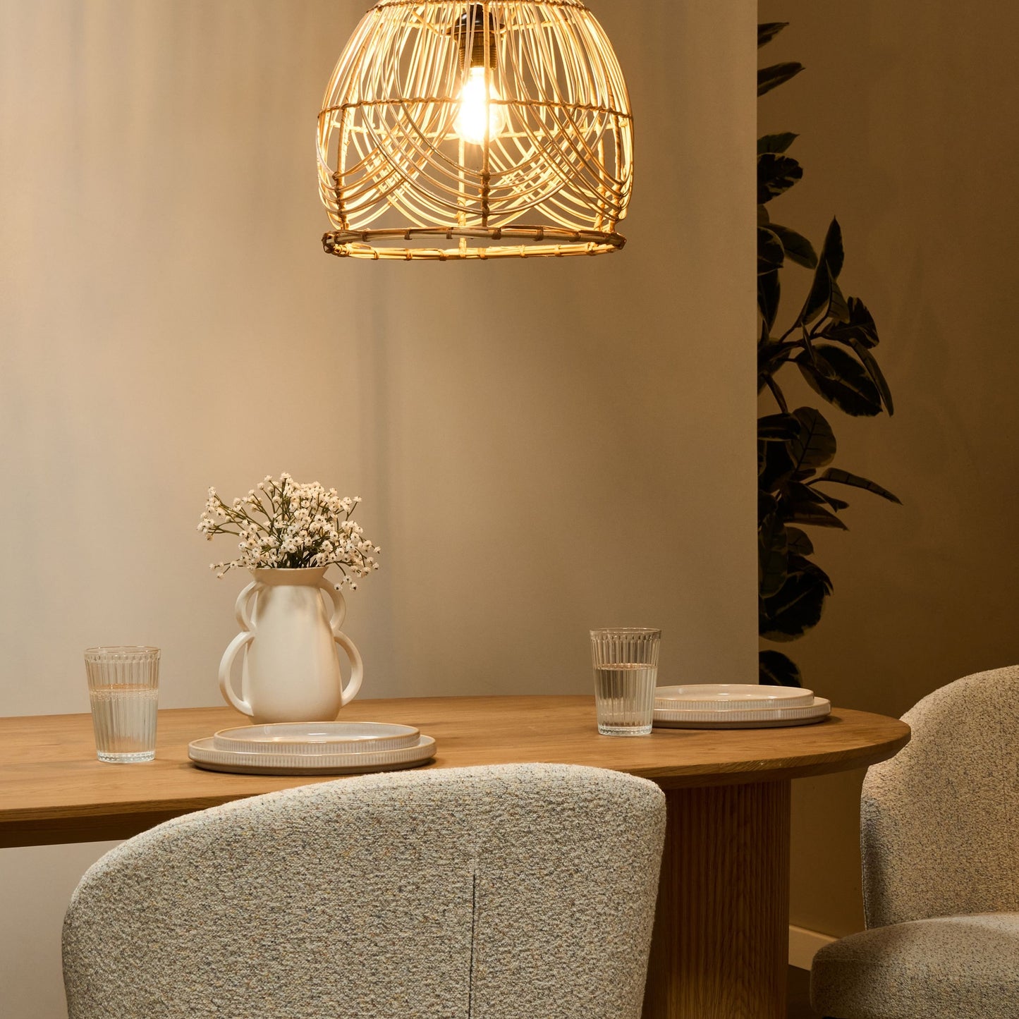 Boho Luxe Pendant Lamp Natural Rattan Shade Iron Frame Handmade