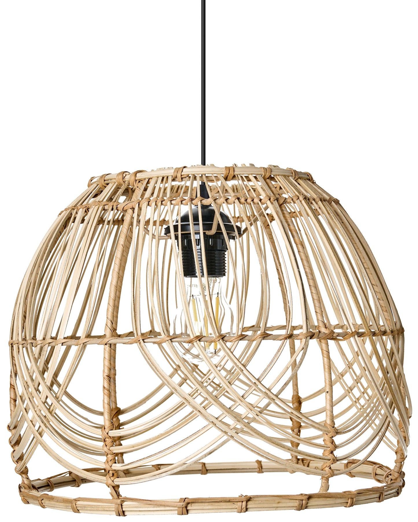 Boho Luxe Pendant Lamp Natural Rattan Shade Iron Frame Handmade
