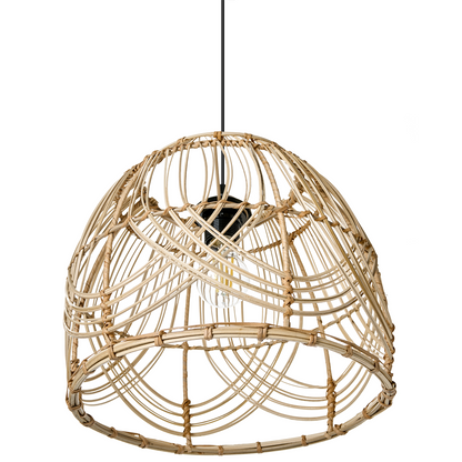 Boho Luxe Pendant Lamp Natural Rattan Shade Iron Frame Handmade