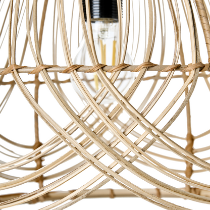 Boho Luxe Pendant Lamp Natural Rattan Shade Iron Frame Handmade