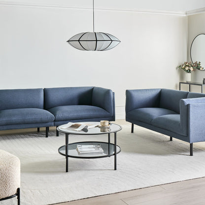 5 Seater Sofa Set Dark Blue Fabric With Metal Legs
