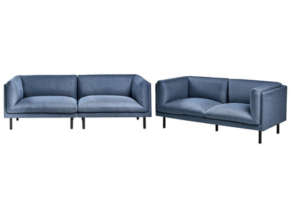 5 Seater Sofa Set Dark Blue Fabric With Metal Legs