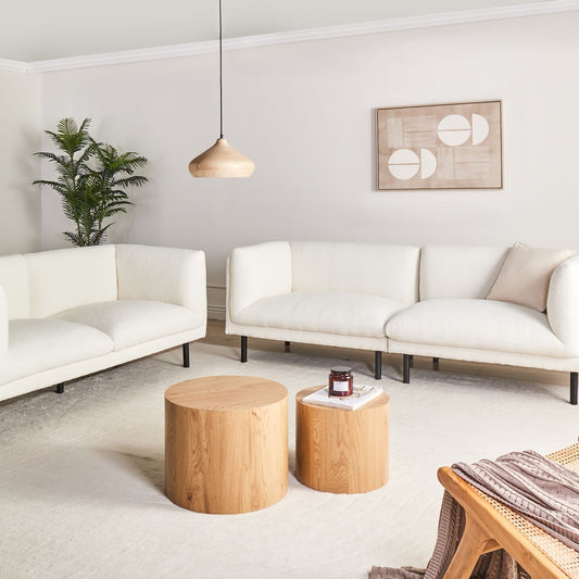5 Seater Off-White Boucle Sofa Set With Metal Legs