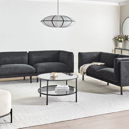 3 And 2 Seater Sofa Set Black Polyester Upholstered Living Room Furniture With Water Repellent Fabric