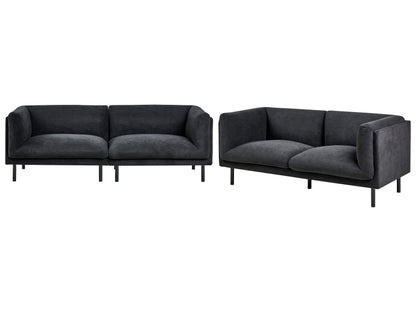 3 And 2 Seater Sofa Set Black Polyester Upholstered Living Room Furniture With Water Repellent Fabric
