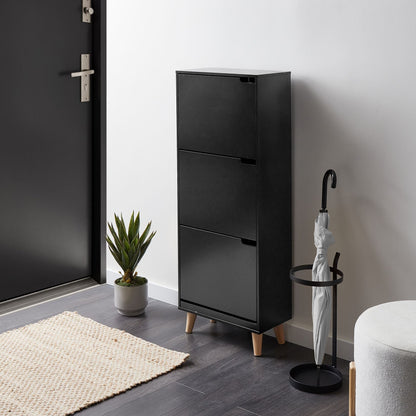 Armadietto Black MDF Shoe Cabinet 3 Compartments Modern Hallway