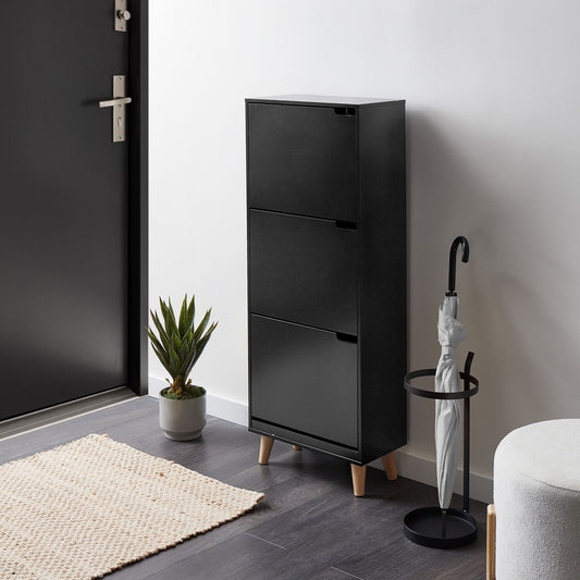 Armadietto Black MDF Shoe Cabinet 3 Compartments Modern Hallway