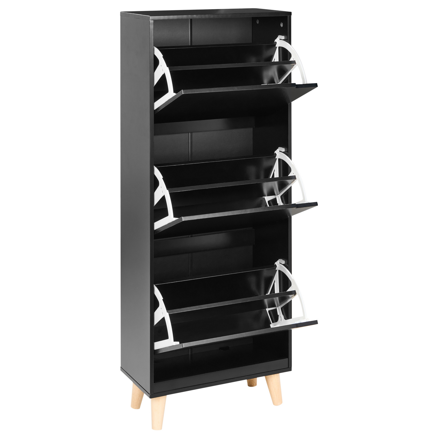 Armadietto Black MDF Shoe Cabinet 3 Compartments Modern Hallway
