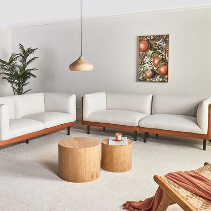3 Seater Sofa Off-White and Brown Fabric Water-Repellent
