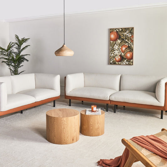 3 Seater Sofa Off-White and Brown Fabric Water-Repellent