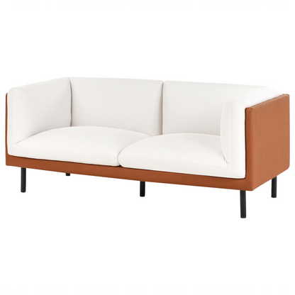 3 Seater Sofa Off-White and Brown Fabric Water-Repellent