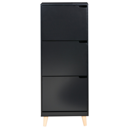 Armadietto Black MDF Shoe Cabinet 3 Compartments Modern Hallway