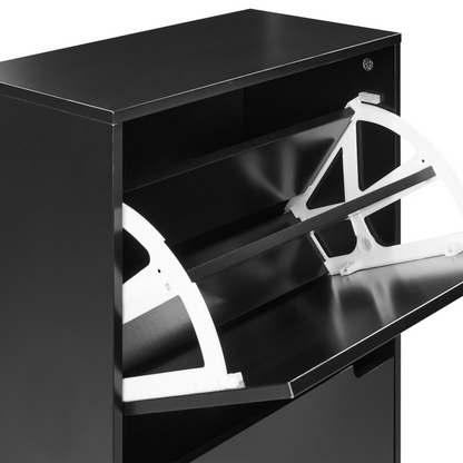 Armadietto Black MDF Shoe Cabinet 3 Compartments Modern Hallway