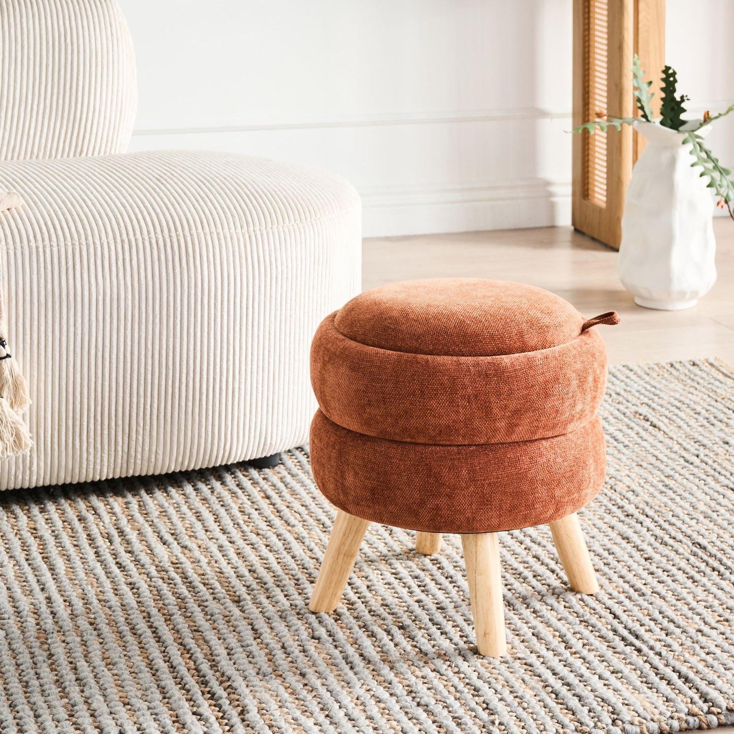 Pouffe Golden Brown Chenille Storage Stool 40 x 41cm