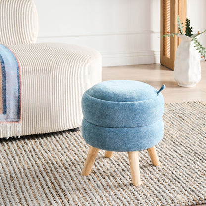 Pouffe Blue Chenille Storage Stool 40 x 41cm Modern Design