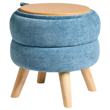 Pouffe Blue Chenille Storage Stool 40 x 41cm Modern Design