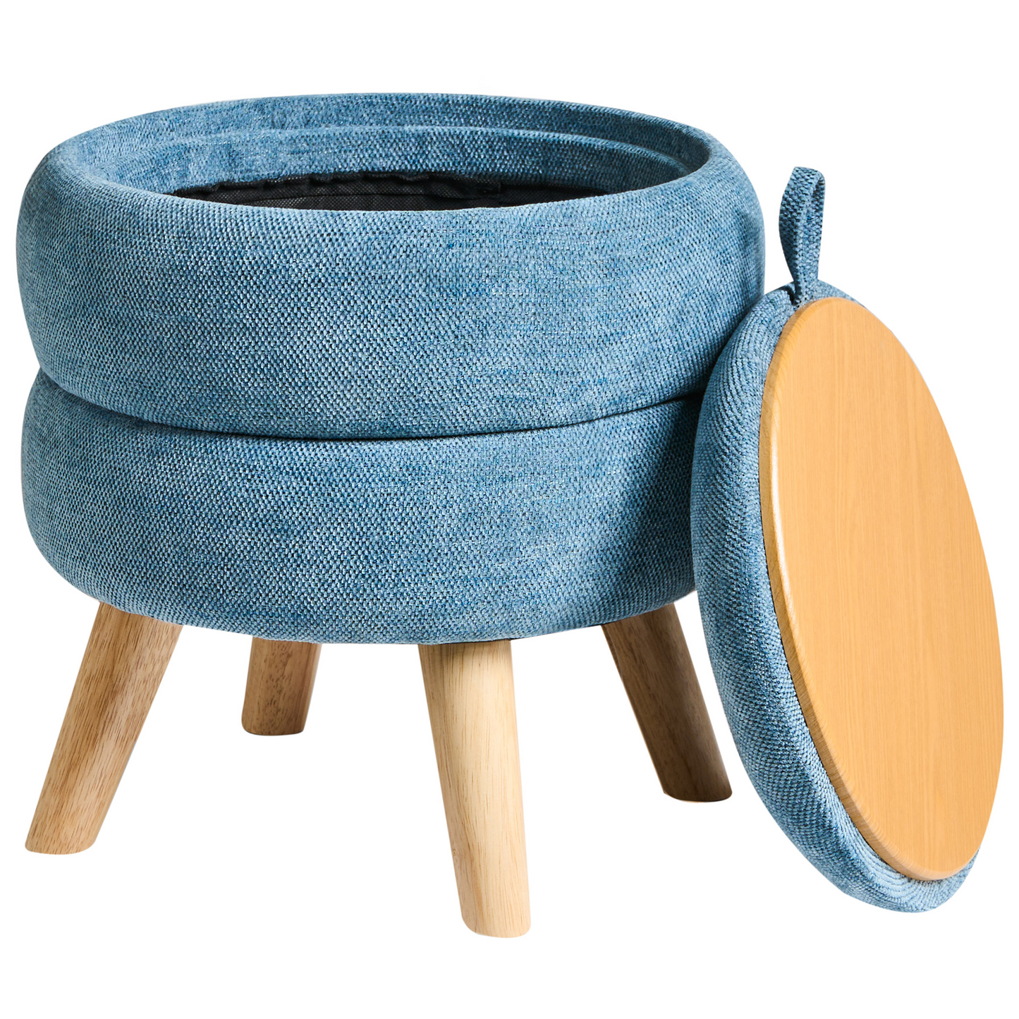 Pouffe Blue Chenille Storage Stool 40 x 41cm Modern Design