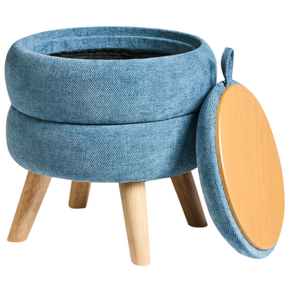 Pouffe Blue Chenille Storage Stool 40 x 41cm Modern Design