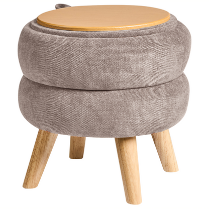 Taupe Chenille Upholstered Pouffe With Hidden Storage 40 x 41cm Modern Stool