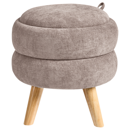 Taupe Chenille Upholstered Pouffe With Hidden Storage 40 x 41cm Modern Stool