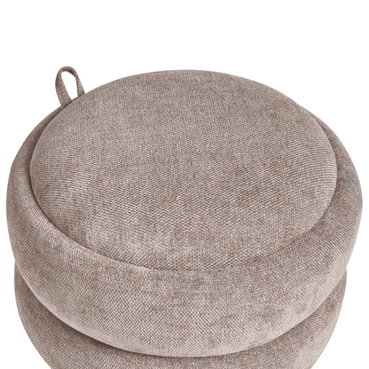 Taupe Chenille Upholstered Pouffe With Hidden Storage 40 x 41cm Modern Stool