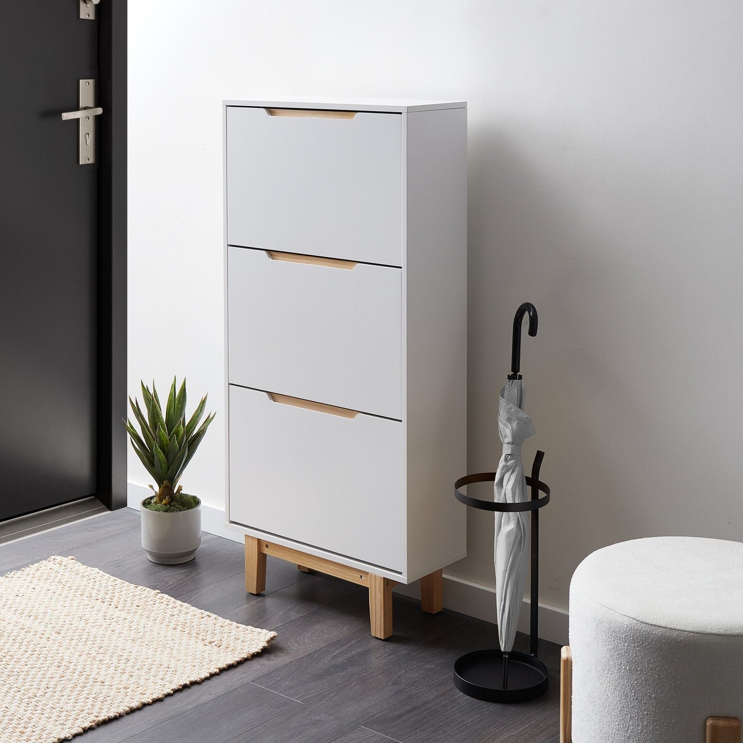 NovaHome White MDF Three Compartments Shoe Storage Cabinet