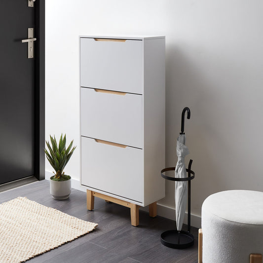 NovaHome White MDF Three Compartments Shoe Storage Cabinet