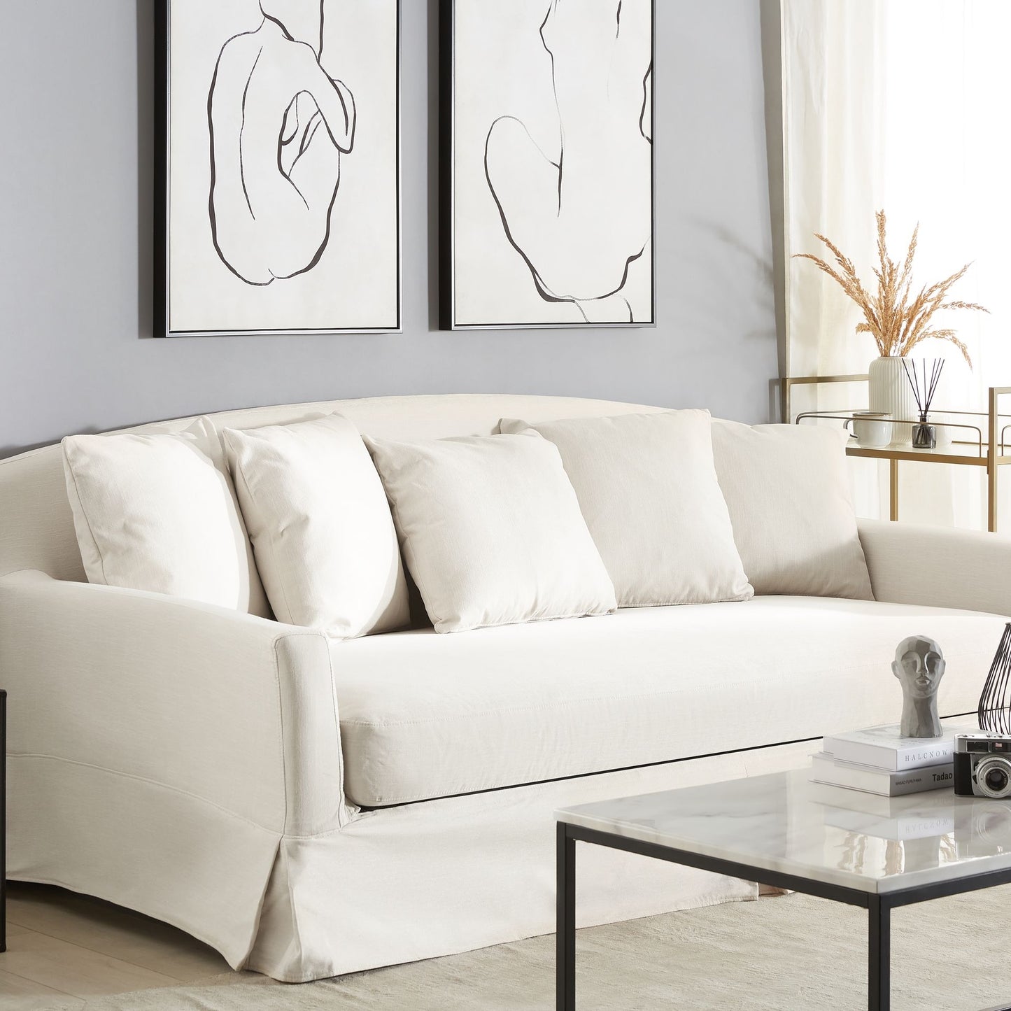 Sofa Slipcover Off White Polyester For 3 Seater Couch Rectangular Cover