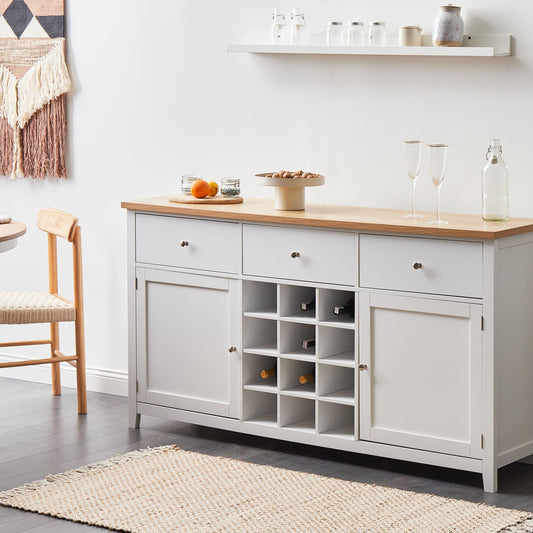NovaHome White MDF Sideboard 2 Doors Drawers Wine Rack Modern