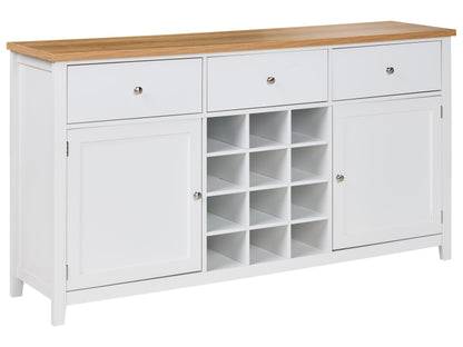 NovaHome White MDF Sideboard 2 Doors Drawers Wine Rack Modern
