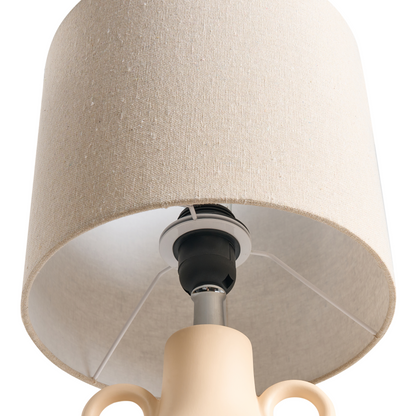 Beige Ceramic Two Handle Table Lamp Drum Shade