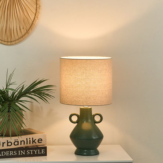 Green Ceramic Table Lamp With Textured Fabric Shade
