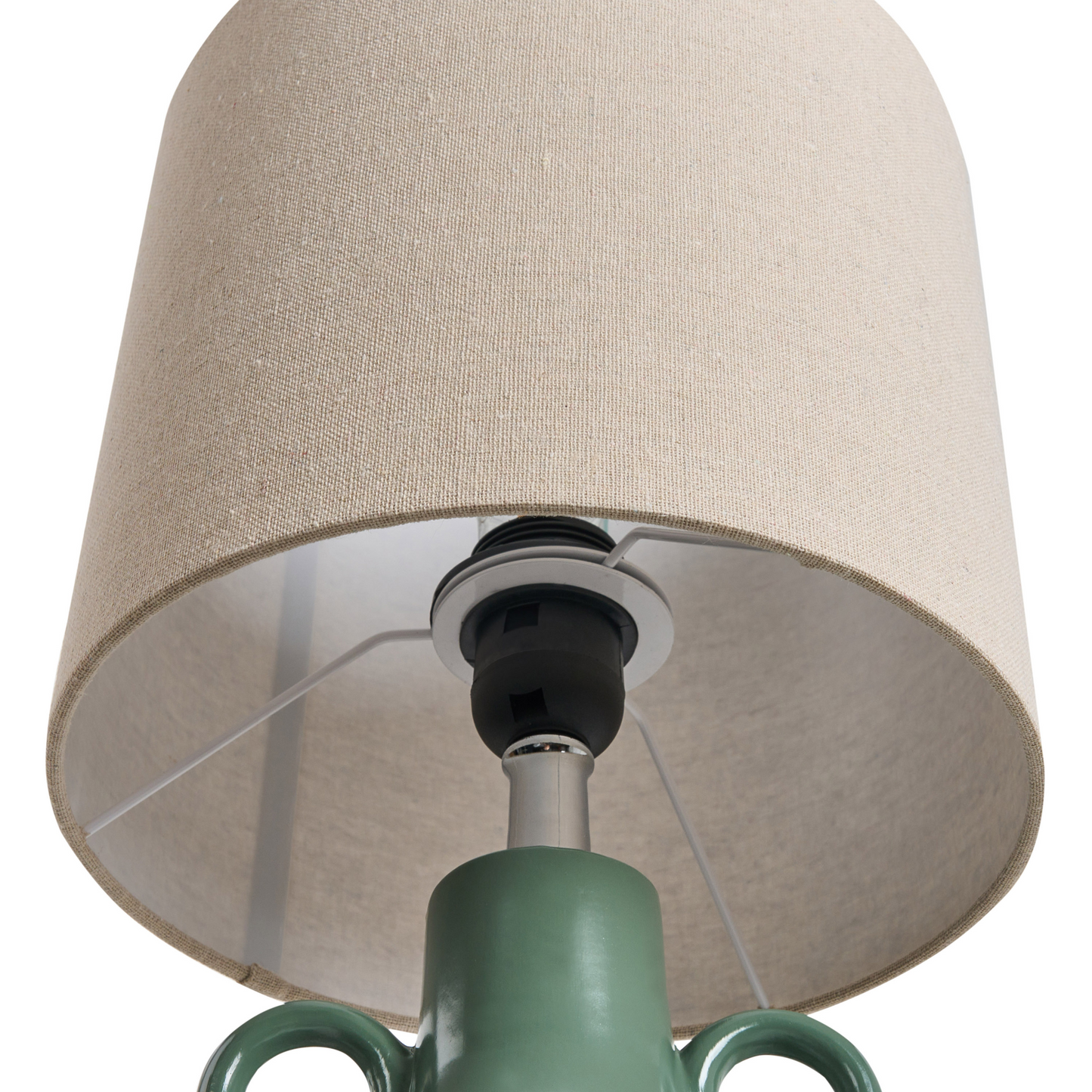 Green Ceramic Table Lamp With Textured Fabric Shade