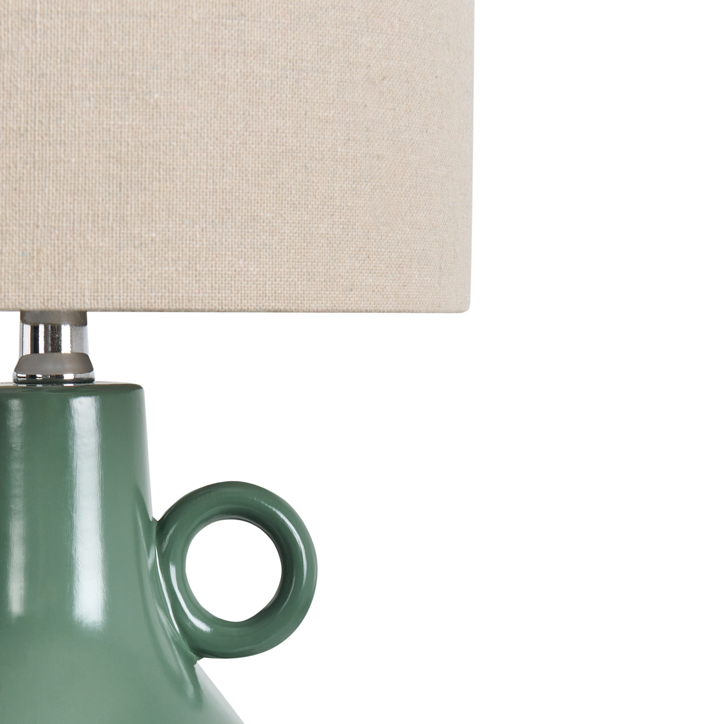 Green Ceramic Table Lamp With Textured Fabric Shade