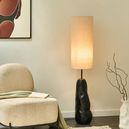 Oragnic Style Floor Lamp Black Ceramic Base Adjustable Fabric Shade