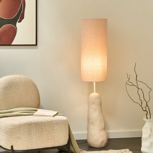 Beige Ceramic Floor Lamp With Tilt Fabric Shade