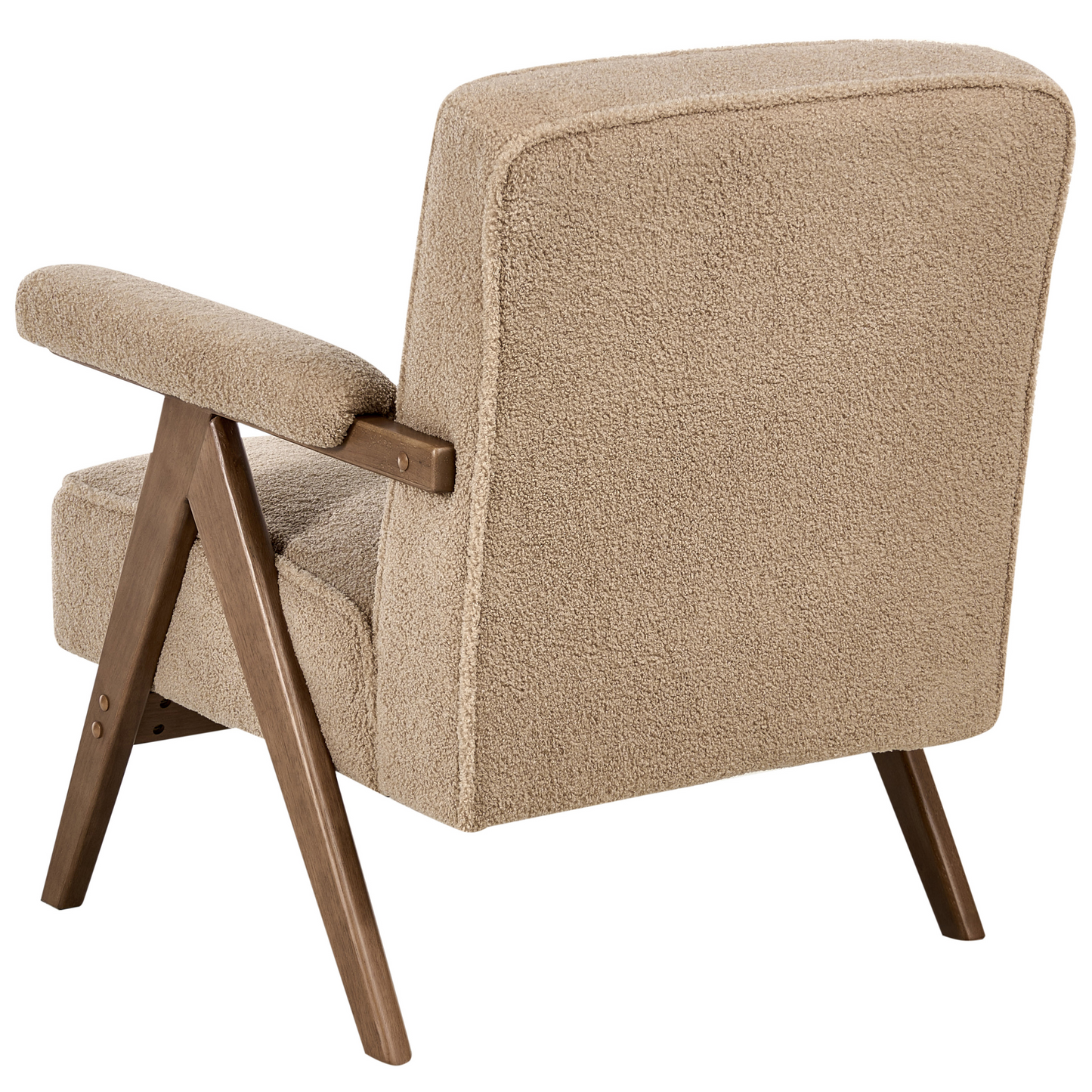 Armchair Sand Beige Boucle Upholstered With Retro Wooden Frame And Pillow Armrests