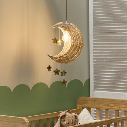 Moon Rattan Pendant Lamp Handwoven Natural Boho Shade