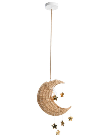 Moon Rattan Pendant Lamp Handwoven Natural Boho Shade