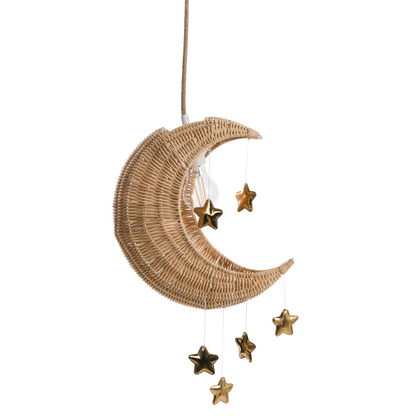 Moon Rattan Pendant Lamp Handwoven Natural Boho Shade