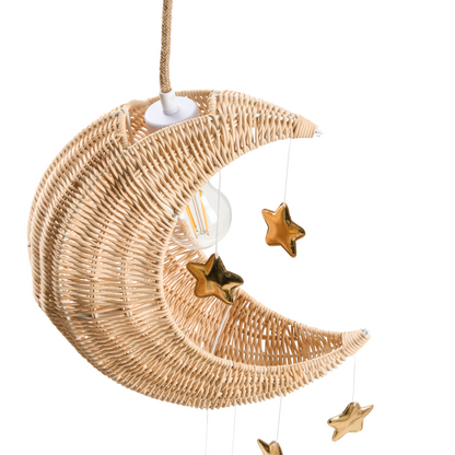 Moon Rattan Pendant Lamp Handwoven Natural Boho Shade