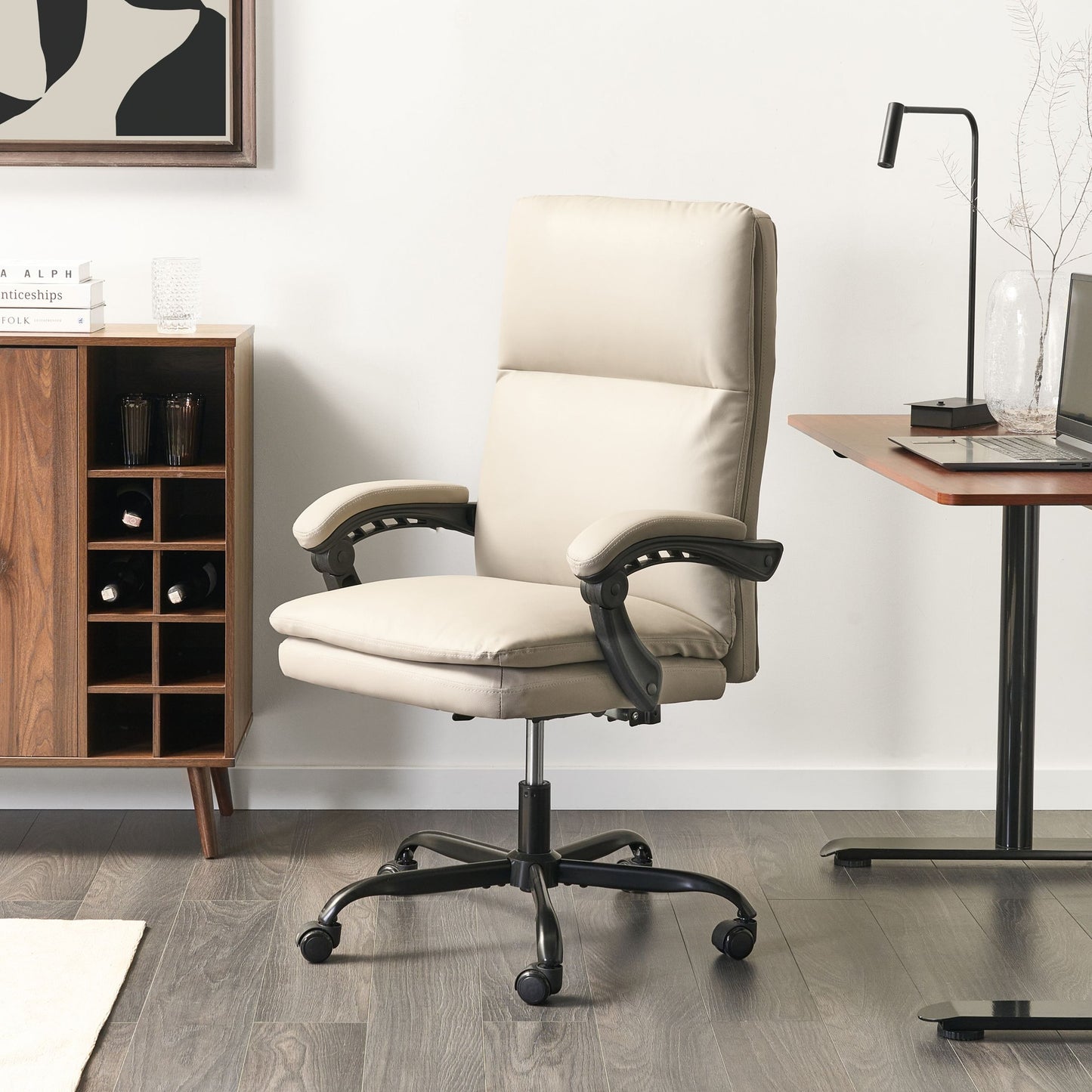 Executive Office Chair Beige Faux Leather Height Adjustable