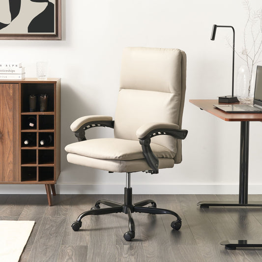 Executive Office Chair Beige Faux Leather Height Adjustable
